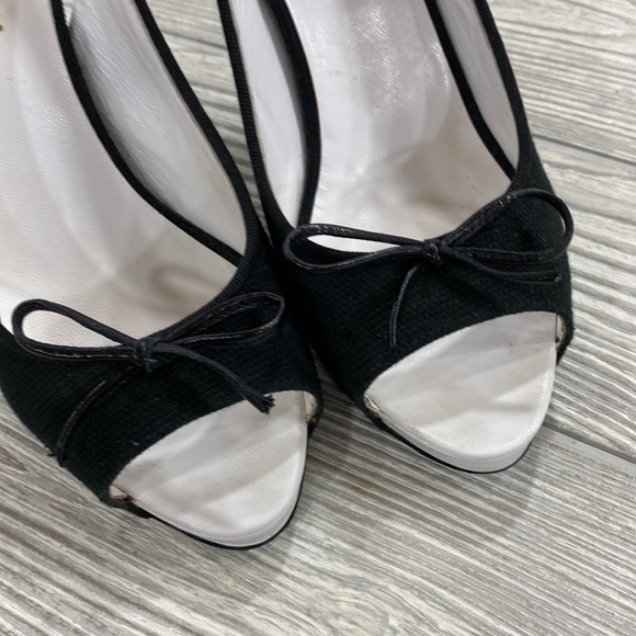 Chanel Black Canvas Peep Toe Slingback Heels - sz 37.5 - Picture 8 of 13